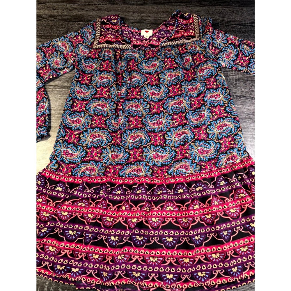 One Clothing Boho Tunic Dress Womens XL Paisley Long Sleeve Pink Blue Festival